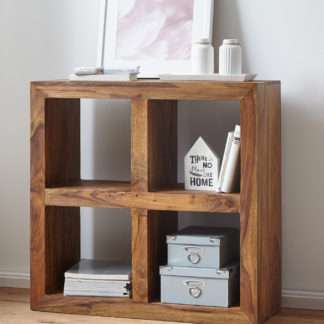 Standregal MUMBAI Massivholz Sheesham 82 cm hoch 4 Böden Design Holz-Regal Naturprodukt Beistelltisch Landhaus-Stil