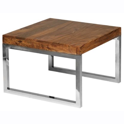 Beistelltisch GUNA Massiv-Holz Sheesham Wohnzimmer-Tisch Metallgestell Landhaus-Stil Couchtisch dunkelbraun natur