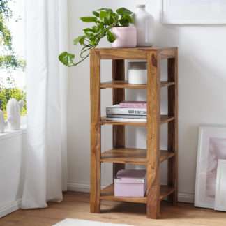 Standregal MUMBAI Massiv-Holz Sheesham 105 cm Wohnzimmer-Regal mit 4 Ablagefächer Design Landhaus-Stil Beistelltisch