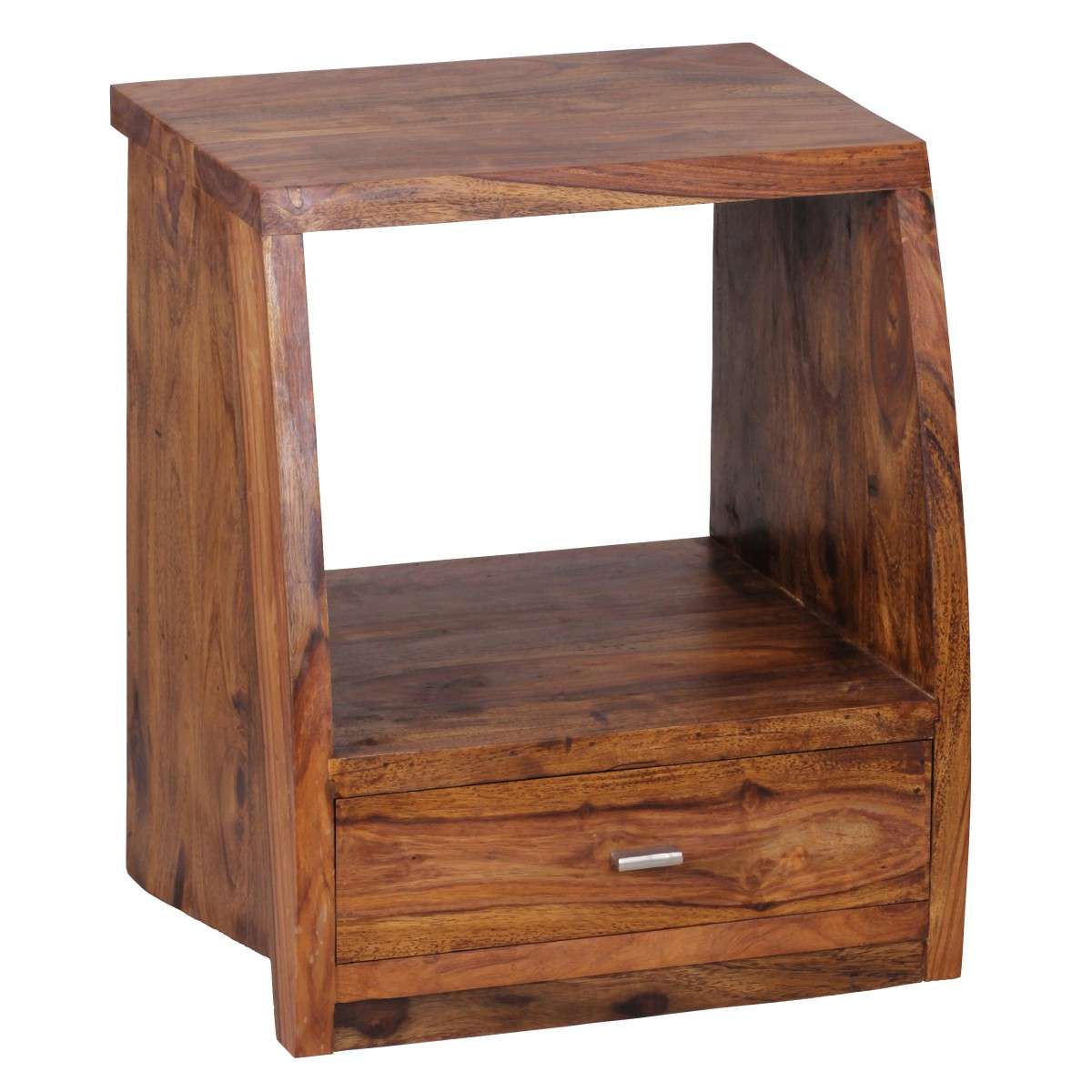 Wohnling Nachttisch MUMBAI Massiv-Holz Sheesham Nacht-Kommode 53 cm 1 Schublade Ablage Nachtschrank Landhaus-Stil Echt-Holz
