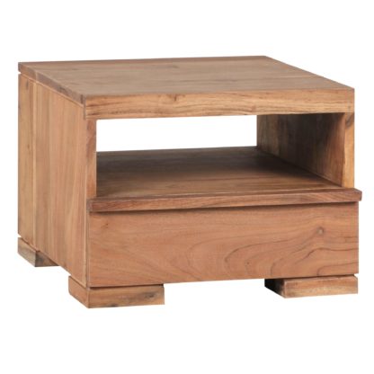 Nachttisch MUMBAI Massiv-Holz Akazie Nacht-Kommode 30 cm 1 Schublade Ablage Nachtschrank Landhaus-Stil Echt-Holz