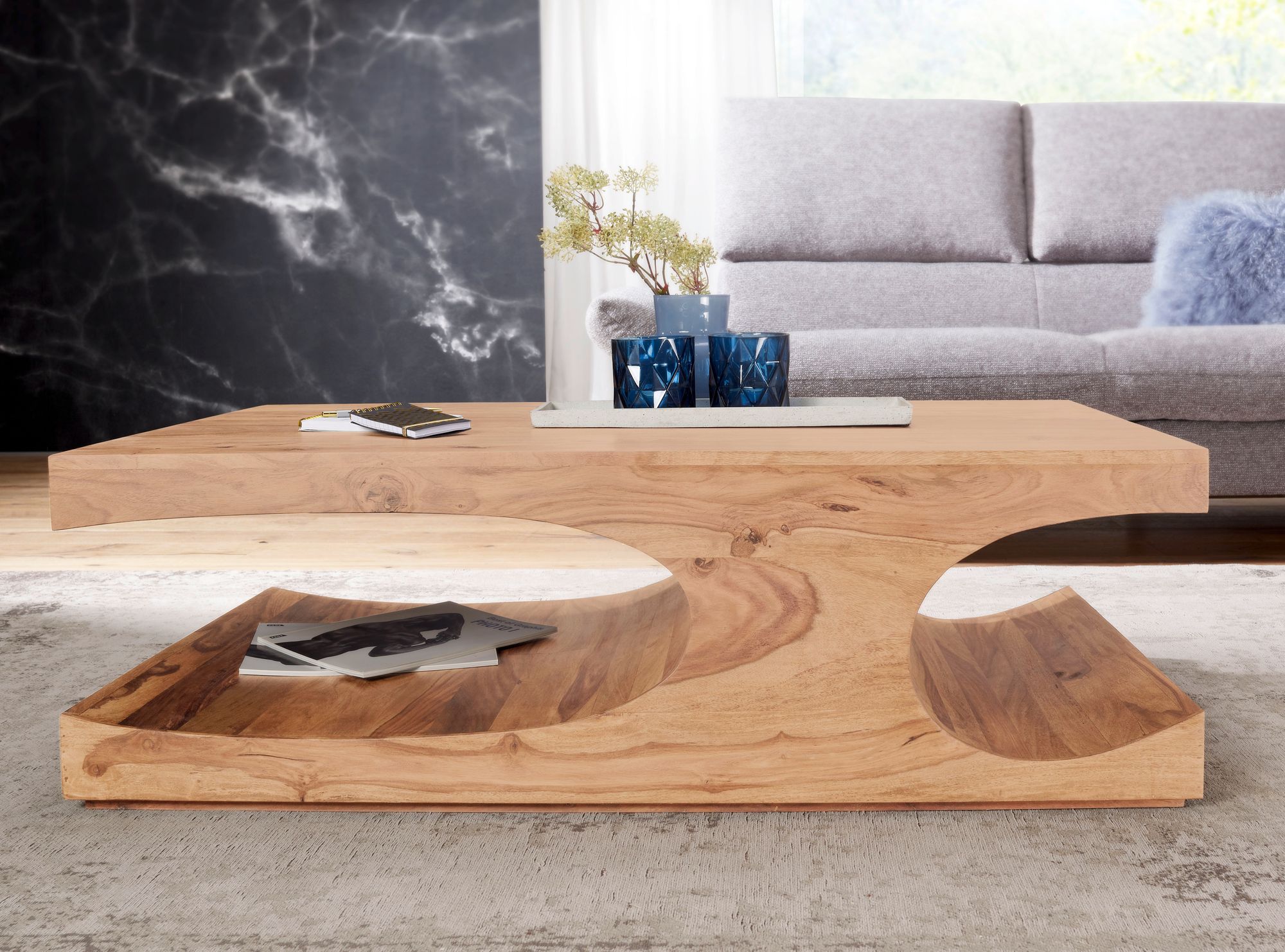 Couchtisch Kennington 116x57 Echt Holz Tisch Akazie massiv Holz Möbel günstig 
