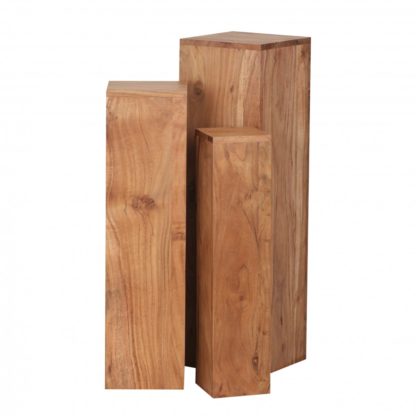 5 cm Akazie Tische | Holztisch Natur-Produkt | Echtholz Beistelltische Dekosäulen | Drei Holztische Braun | Blumenhocker Holz Modern