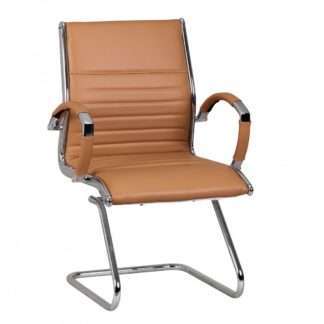 Freischwinger SALZBURG Meetingstuhl Bezug Echt-Leder Caramel Schwingstuhl XXL Chrom 120kg Besucherstuhl Design