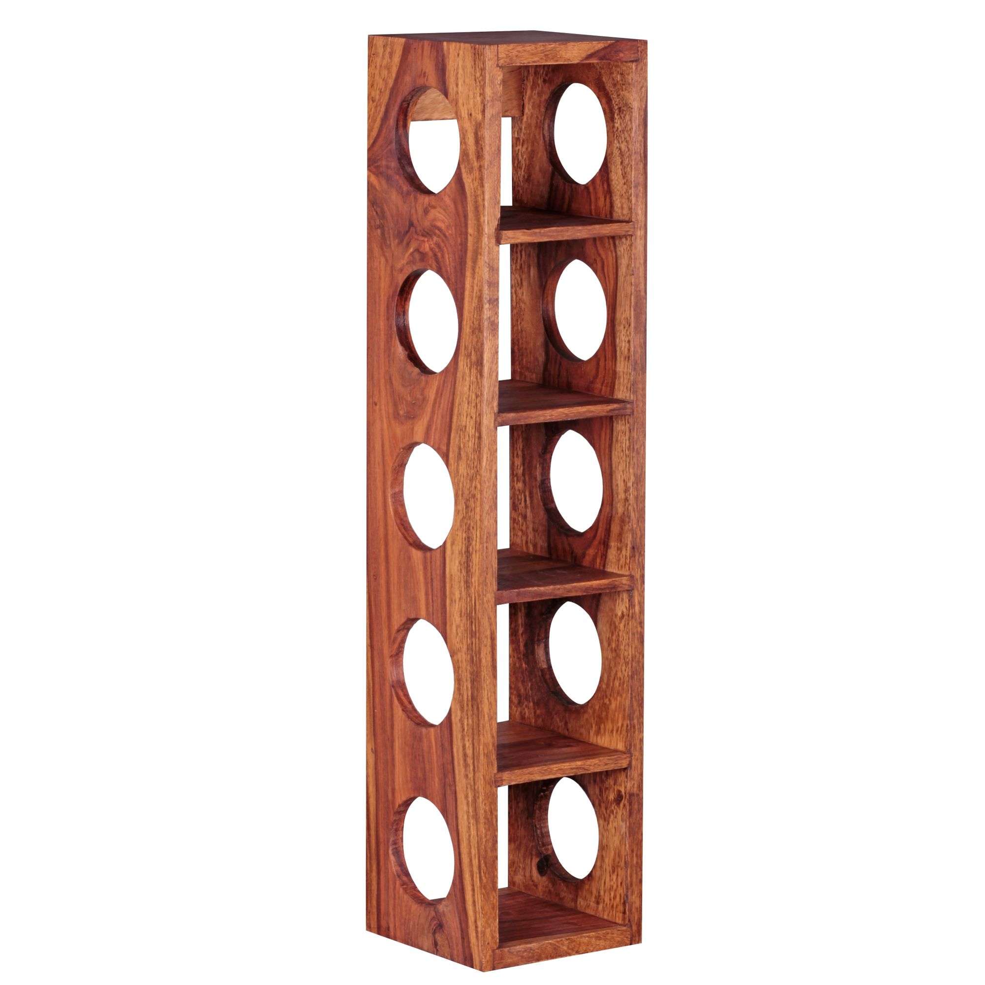 Wohnling Weinregal MUMBAI Massiv-Holz Sheesham Flaschen-Regal Wandmontage für 5 Flaschen Holzregal modern mit Ablage 70 cm