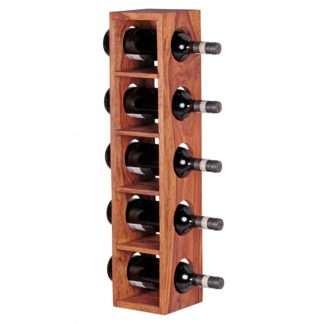 Weinregal MUMBAI Massiv-Holz Sheesham Flaschen-Regal Wandmontage für 5 Flaschen Holzregal modern mit Ablage 70 cm