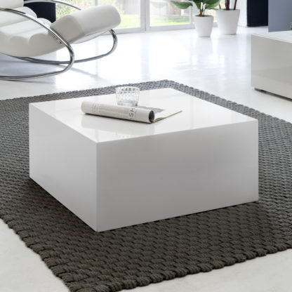 Couchtisch 60 x 60 x 30 cm Hochglanz MDF Weiß lackiert | Design Wohnzimmertisch Cube quadratisch | Lounge Beistelltisch Würfel Form