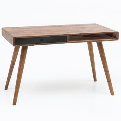 Schreibtisch REPA schwarz 120 x 60 x 75 cm Massiv Holz Laptoptisch Sheesham Natur | Landhaus-Stil Arbeitstisch mit 1 Schublade | Bürotisch PC-Tisch