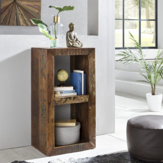 Bücherregal Kalkutta 45 x 35 x 90 cm | Massivholz Regal mit 2 Ebenen | Cube Beistelltisch Wohnzimmer | Standregal Shabby-Chic