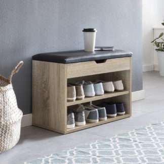 Schuhbank SOFIA mit Sitzfläche Sonoma Garderoben-Bank Holz 60 x 40 x 30 cm | Holzbank klein gepolstert | Sitzbank schmal Flur mit Stauraum | Truhenbank Schuhtruhe Flurmöbel