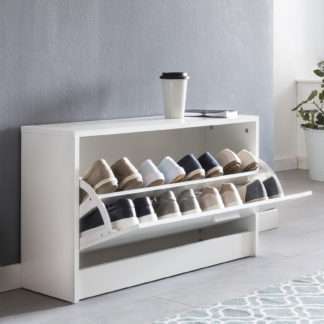 Schuhbank ZOEY mit Sitzfläche Weiß Schuhkipper Holz 80 x 47 x 24 cm | Flurbank klein geschlossen | Sitzbank schmal Flur mit Stauraum | Schuhschrank einzeln Garderobenbank Bank Flurmöbel