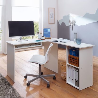 5 x 120 cm Weiß | Schreibtisch mit Regal und Tastaturauszug | Arbeitszimmer Home Office Tisch Büro Modern