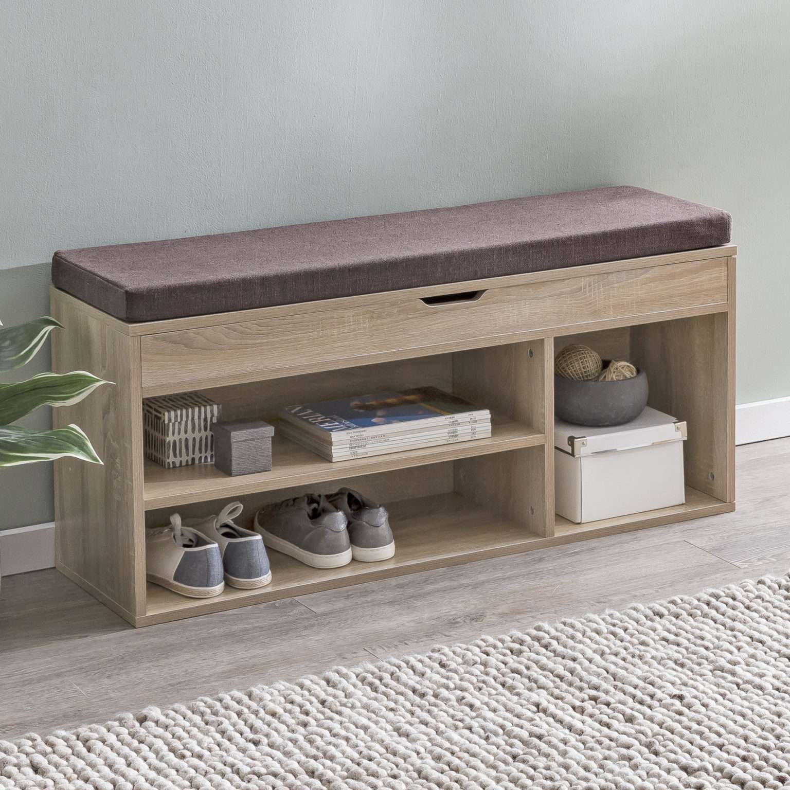 Schuhbank mit Sitzfläche GarderobenBank Holz 104x51x32 kaufen
