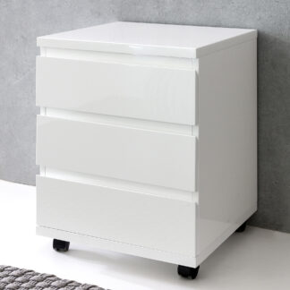 Rollcontainer HELEN 42x59x42 cm Schubladenschrank Hochglanz Weiß | Schreibtischcontainer mit drei Schubladen | Bürocontainer Beistellcontainer mit Rollen | Kleiner Schubladencontainer
