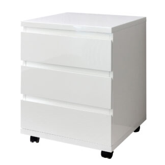 Rollcontainer HELEN 42x59x42 cm Schubladenschrank Hochglanz Weiß | Schreibtischcontainer mit drei Schubladen | Bürocontainer Beistellcontainer mit Rollen | Kleiner Schubladencontainer