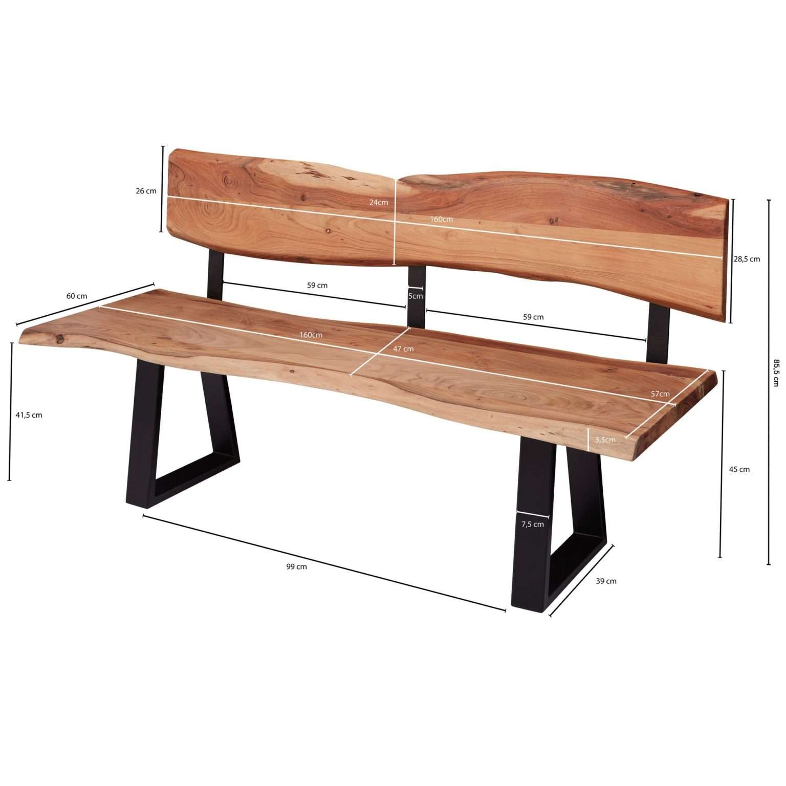 Esszimmerbank GAYA 160x83,5x60 cm Akazie Massivholz kaufen