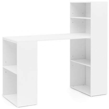 Schreibtisch mit Regal 120 x 120 x 53 cm Weiß Matt Holz Modern | Schreibtischregal Ablagefächer PC Tisch | Computertisch mit Ablage | Weißer Design Tisch Büro mit Aufbewahrung
