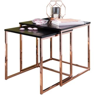 Satztisch CHUR Schwarz / Kupfer Beistelltisch MDF / Metall | Couchtisch Set aus 2 Tischen | Kleiner Wohnzimmertisch | Metalltisch mit Holzplatte | Ablagetisch modern
