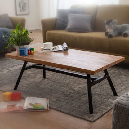 5x60 cm Wohnzimmertisch | Tisch Rustikal Echtholz und Edelstahl | Moderner Sofatisch Massiv