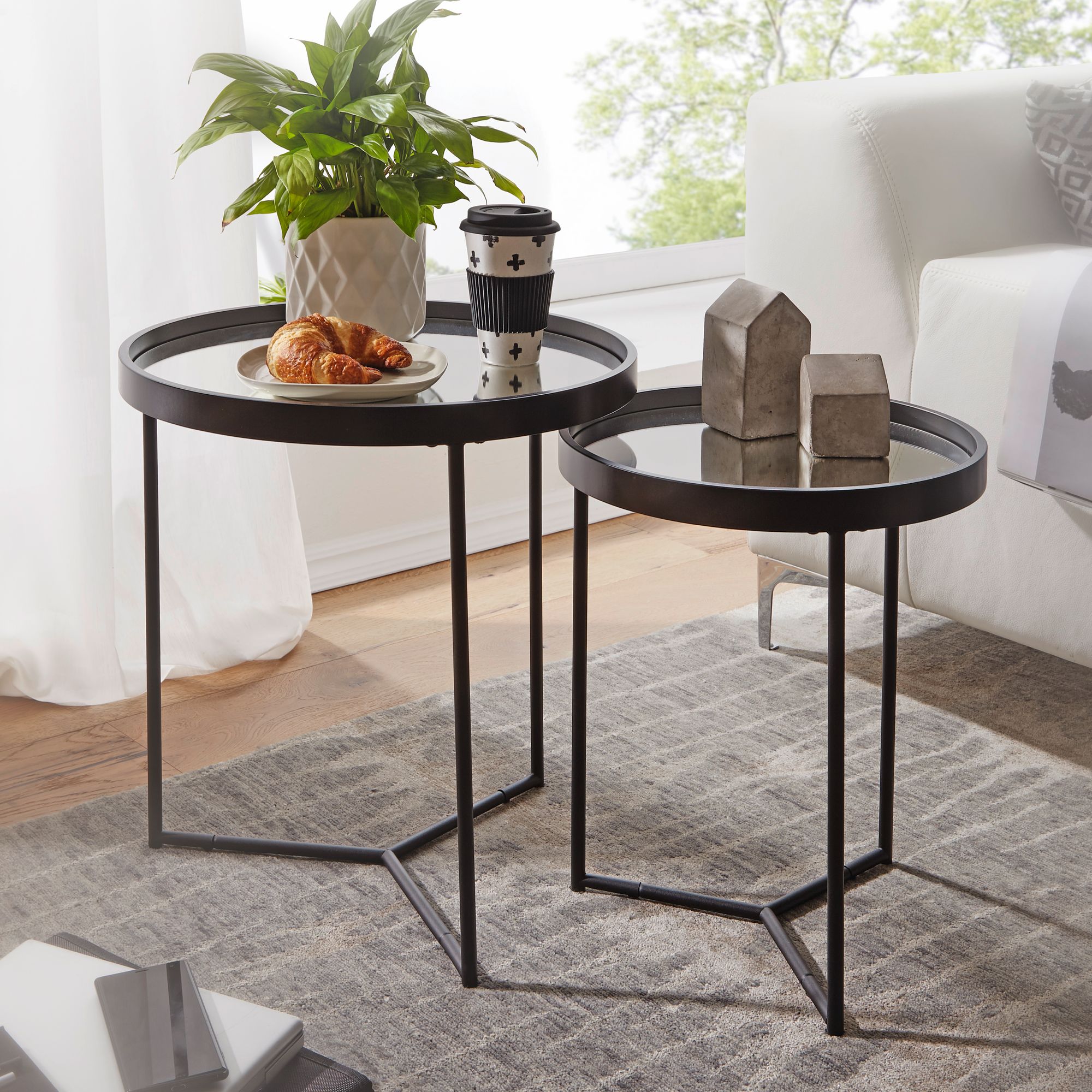 Coffee Tables Couchtisch Sofatisch Wohnzimmer Tisch Metall Beistelltisch  2er Set schwarz Home, Furniture & DIY