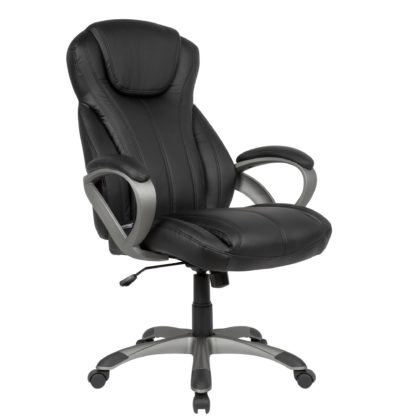 Schreibtischstuhl Bezug Kunstleder Schwarz Bürodrehstuhl bis 120 kg | Design Drehstuhl Höhenverstellbar | Bürosessel mit Armlehnen & hoher Rückenlehne