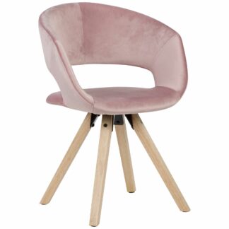 Esszimmerstuhl Rosa Samt Modern | Küchenstuhl mit Lehne | Stuhl mit Holzfüßen | Polsterstuhl Maximalbelastbarkeit 110 kg