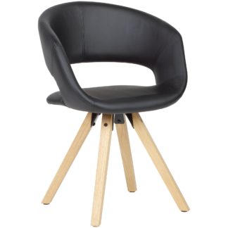 Esszimmerstuhl Schwarz Kunstleder / Massivholz Retro | Küchenstuhl mit Lehne | Stuhl mit Holzfüßen | Polsterstuhl Maximalbelastbarkeit 110 kg