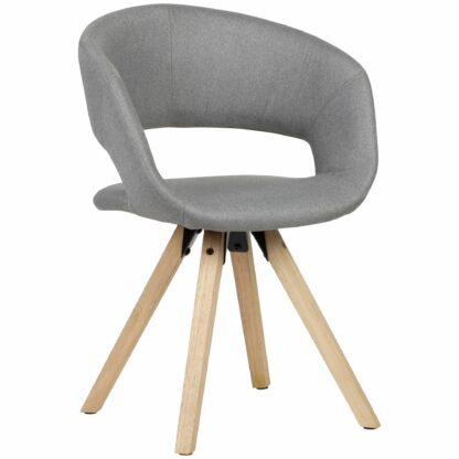 Esszimmerstuhl Hellgrau Stoff / Massivholz Retro | Küchenstuhl mit Lehne | Stuhl mit Holzfüßen | Polsterstuhl Maximalbelastbarkeit 110 kg