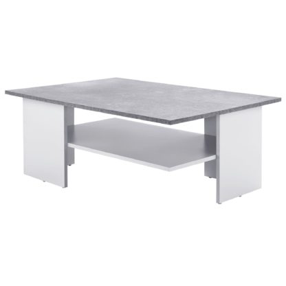 Design Couchtisch 90x35x60 cm Zementfarben / Weiß | Wohnzimmertisch mit Ablage | Sofatisch Groß | Tisch mit Stauraum