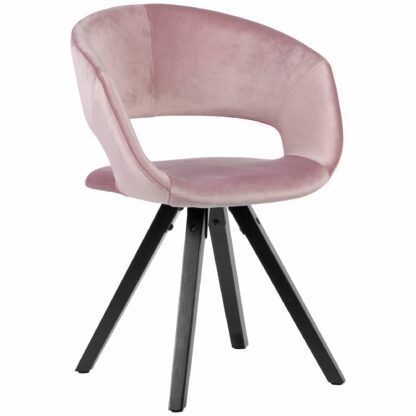 Esszimmerstuhl Samt Rosa mit schwarzen Beinen Modern | Küchenstuhl mit Lehne | Stuhl mit Holzfüßen | Polsterstuhl Stoff Maximalbelastbarkeit 110 kg