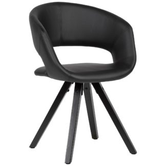 Esszimmerstuhl Kunstleder Schwarz mit schwarzen Beinen Stuhl Retro | Küchenstuhl mit Lehne | Polsterstuhl Maximalbelastbarkeit 110 kg