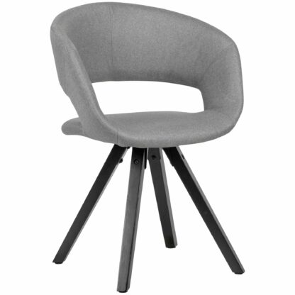 Esszimmerstuhl Hellgrau Stoff mit schwarzen Beinen Retro Stuhl | Küchenstuhl mit Lehne | Polsterstuhl Maximalbelastbarkeit 110 kg