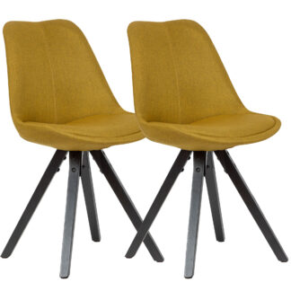 2er Set Esszimmerstuhl Curry mit schwarzen Beinen Stuhl Skandinavisch | Polsterstuhl mit Stoff-Bezug | Design Küchenstuhl gepolstert