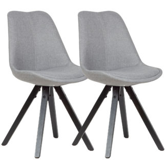 2er Set Esszimmerstuhl Hellgrau mit schwarzen Beinen Stuhl Skandinavisch | Polsterstuhl mit Stoff-Bezug | Design Küchenstuhl gepolstert