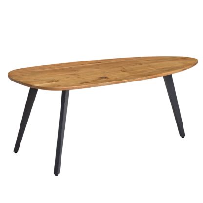 Couchtisch Akazie Massivholz 110 x 45 x 60 cm Wohnzimmertisch Nierenform | Sofatisch Modern Holztisch | Tisch Wohnzimmer Holz/Metall