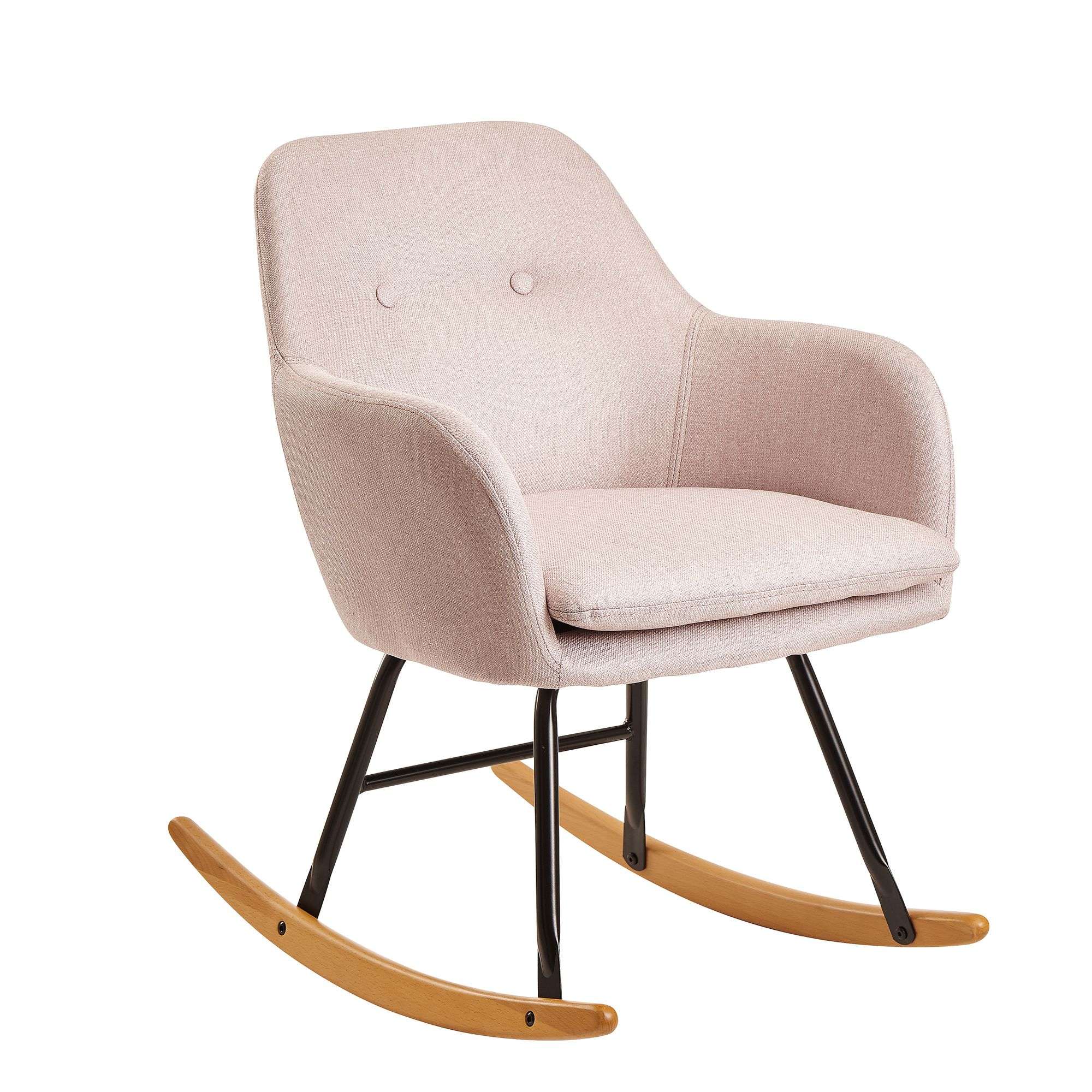 Wohnling Schaukelstuhl Rosa 71x76x70cm Design Relaxsessel Malmo-Stoff / Holz | Schwingsessel mit Gestell | Polster Relaxstuhl Schaukelsessel | Moderner Schwingstuhl Sessel