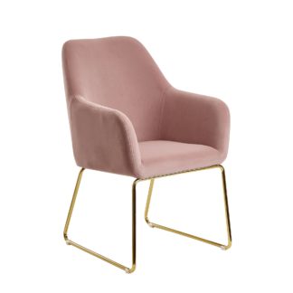 Esszimmerstuhl Samt Rosa Küchenstuhl mit goldenen Beinen | Schalenstuhl Stoff / Metall | Design Polsterstuhl Esszimmer | Stuhl Gepolstert