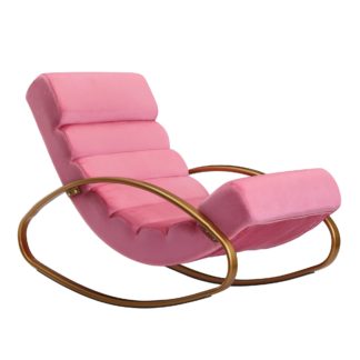 Relaxliege Samt Rosé / Gold 110 kg Belastbar Relaxsessel 61x81x111 cm | Design Schaukelstuhl Innenbereich | Schwingstuhl Lounge Liege Modern
