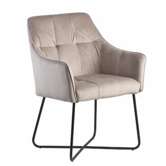 Esszimmerstuhl Samt Beige Küchenstuhl mit Schwarzen Beinen | Schalenstuhl Stoff / Metall | Design Polsterstuhl | Stuhl Esszimmer Gepolstert