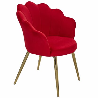 Esszimmerstuhl Tulpe Samt Rot Gepolstert | Küchenstuhl mit Goldfarbenen Beinen | Schalenstuhl Skandinavisches Design | Polsterstuhl mit Stoffbezug