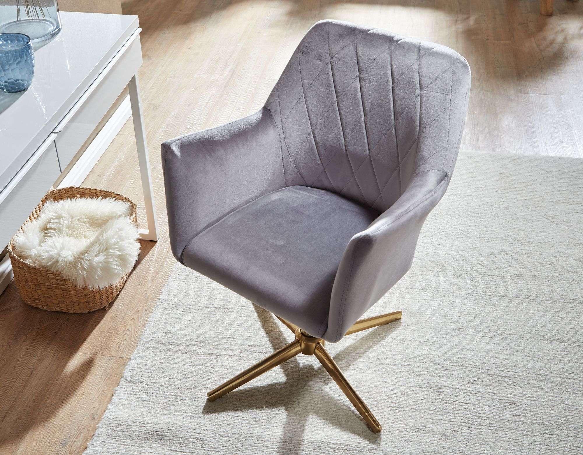 Design Drehstuhl Hellgrau Samt online kaufen