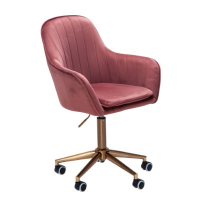 Schreibtischstuhl Samt Rosa | Design Drehstuhl mit Lehne | Arbeitsstuhl 120 kg Höhenverstellbar | Schalenstuhl mit Rollen | Stuhl Drehbar