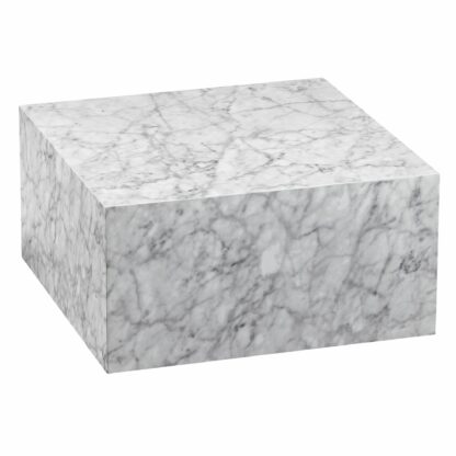 Couchtisch MONOBLOC 60x30x60 cm Hochglanz mit Marmor Optik Weiß | Design Wohnzimmertisch Cube Quadratisch | Lounge Beistelltisch Würfel Form