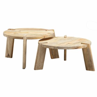 Design Couchtisch 2er Set Mango Massivholz Wohnzimmertisch Hell | Satztisch Holztisch Rund Beistelltisch | Tischset 2-teilig Kaffeetisch Holz