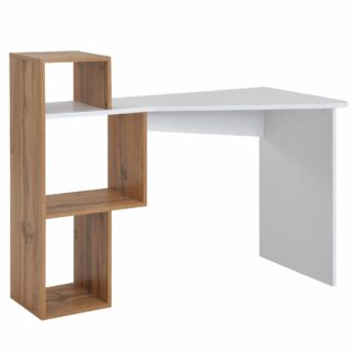 Schreibtisch mit Regal Weiß / Eiche 120x60x95 cm Skandinavisch Bürotisch | Laptoptisch mit 3 Ablagen | Homeoffice Computertisch mit Stauraum