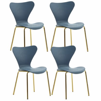 Design Esszimmerstuhl 4er Set Blau Kunststoff mit goldenen Metallbeinen | Küchenstuhl Skandinavisch ohne Armlehne | Retro Essstuhl Schalenstuhl Esszimmer