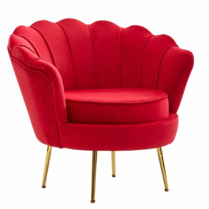 Sessel Tulpe Samt Rot 81 x 77 x 81 cm Design Relaxsessel ohne Hocker | Fernsehsessel Stoff mit goldenen Beinen | Loungesessel Polstersessel Wohnzimmer 120 kg