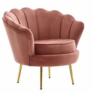 Sessel Tulpe Samt Pink 81 x 77 x 81 cm Design Relaxsessel ohne Hocker | Fernsehsessel Stoff mit goldenen Beinen | Loungesessel Polstersessel Wohnzimmer 120 kg