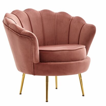 Sessel Tulpe Samt Pink 81 x 77 x 81 cm Design Relaxsessel ohne Hocker | Fernsehsessel Stoff mit goldenen Beinen | Loungesessel Polstersessel Wohnzimmer 120 kg