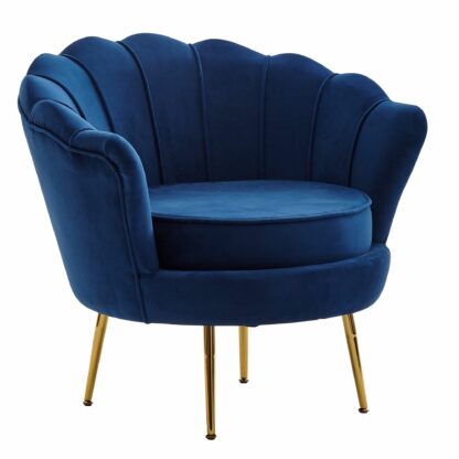 Sessel Tulpe Samt Blau 81 x 77 x 81 cm Design Relaxsessel ohne Hocker | Fernsehsessel Stoff mit goldenen Beinen | Loungesessel Polstersessel Wohnzimmer 120 kg